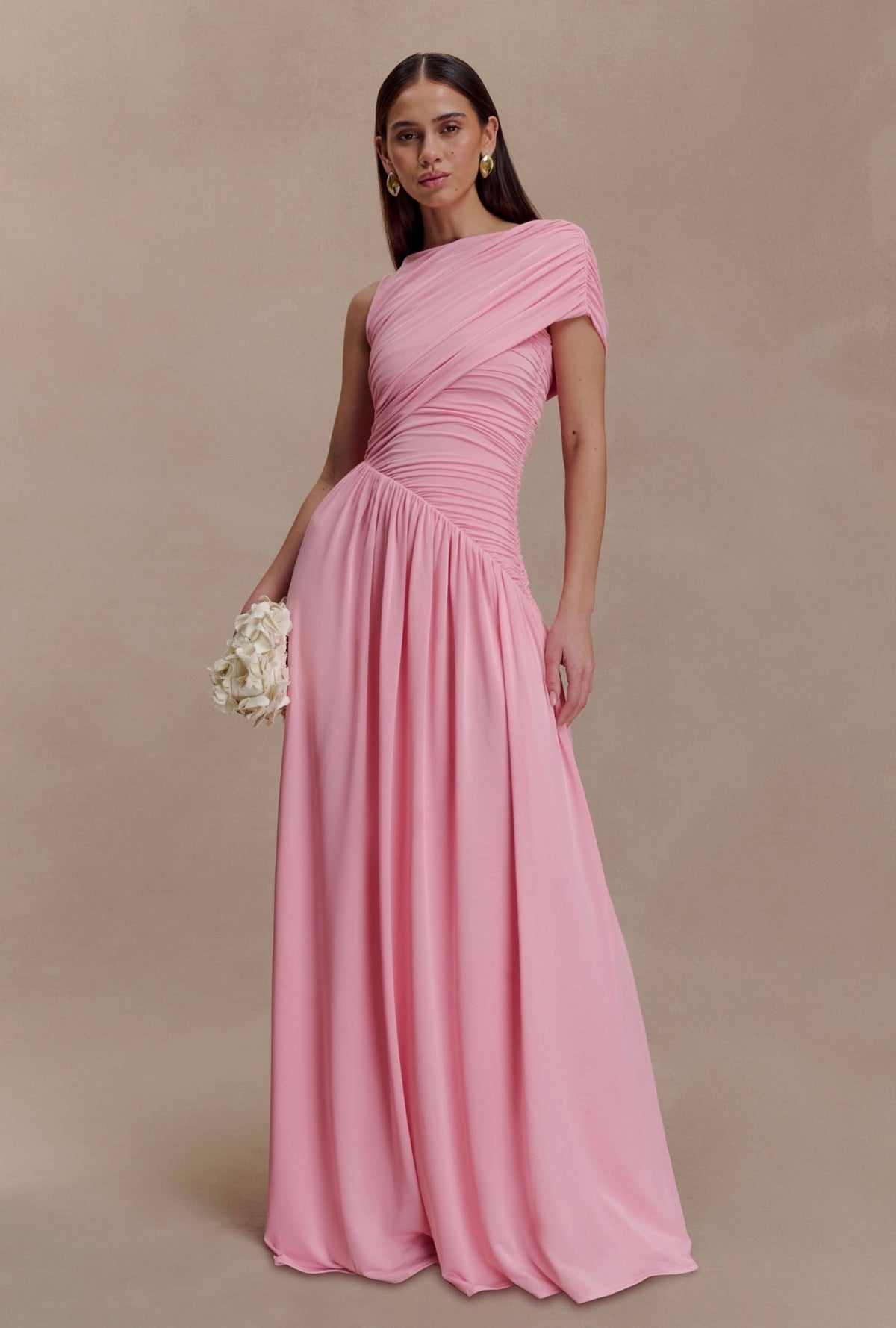 Vestido Rosa Barbie Un Hombro Asimétrico Stretch ML-998