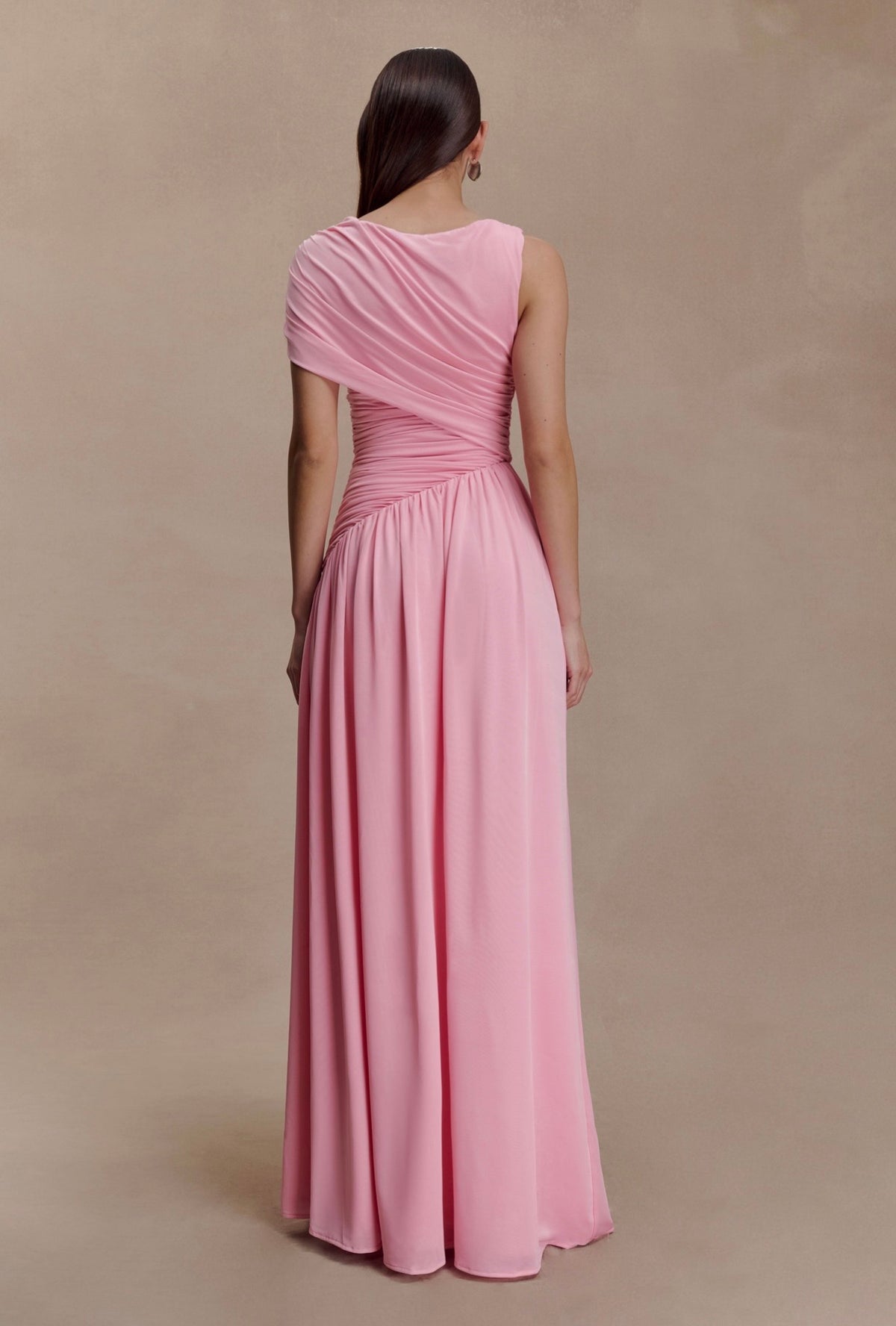 Vestido Rosa Barbie Un Hombro Asimétrico Stretch ML-998