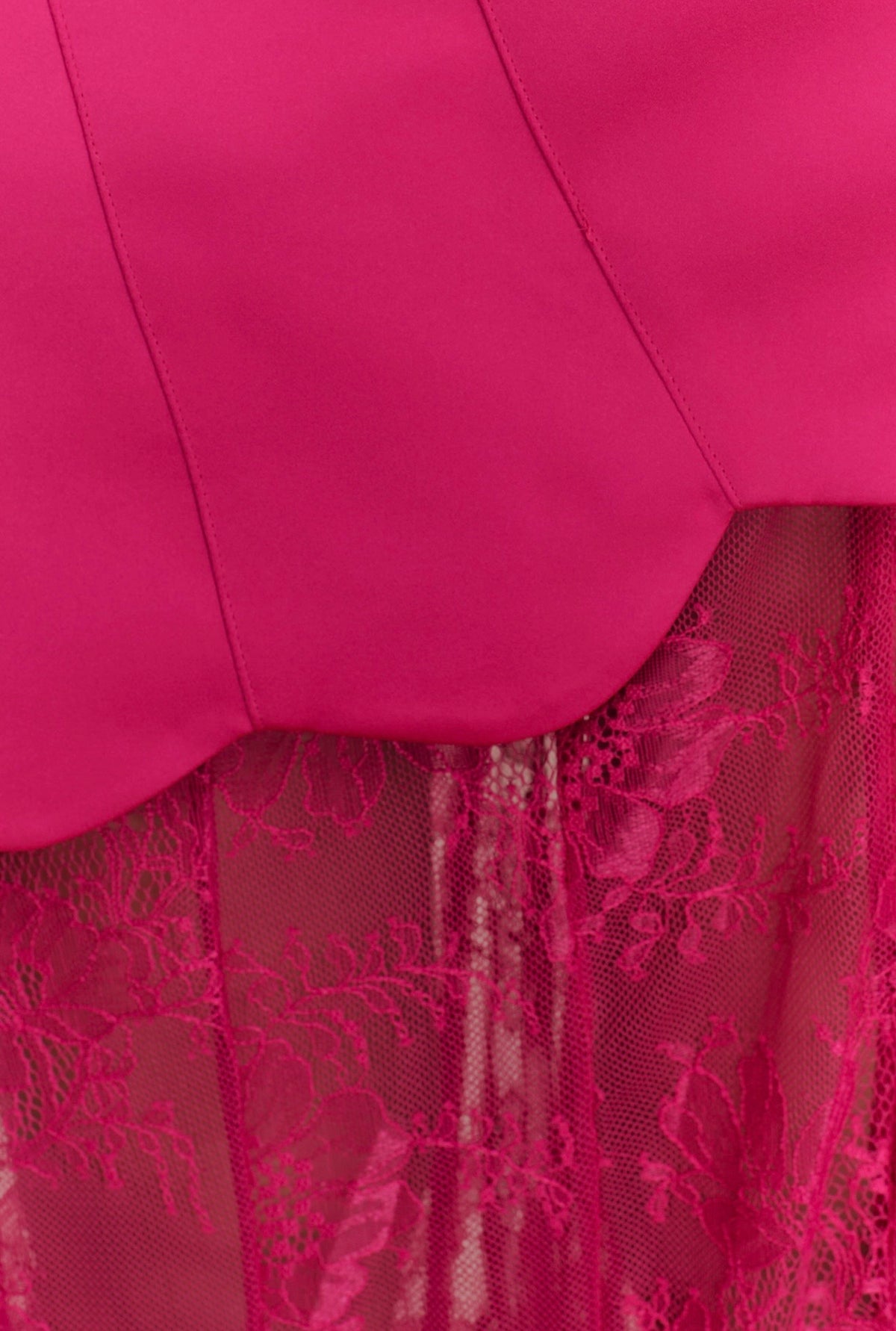 Vestido Rosa Mexicano Satín Strapless Falda Encaje MLA-509