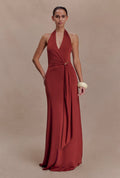 Vestido Terracota Halter Stretch Broche ML-433