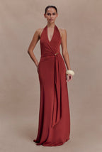 Vestido Terracota Halter Stretch Broche ML-433