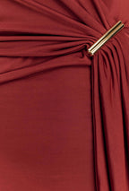 Vestido Terracota Halter Stretch Broche ML-433