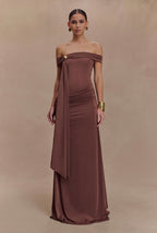 Vestido Café Mangas Hombros Body Stretch ML-442