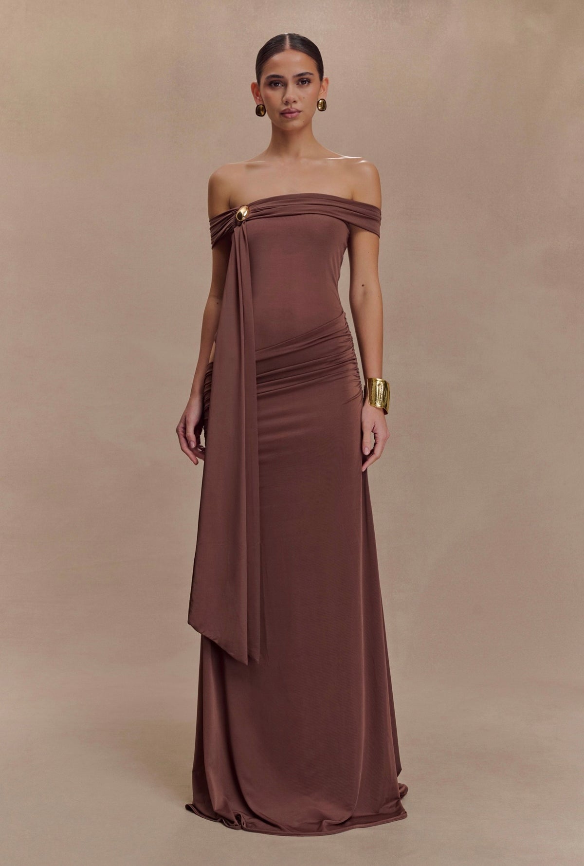 Vestido Café Mangas Hombros Body Stretch ML-442