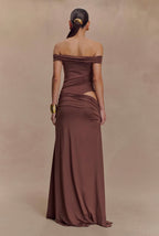 Vestido Café Mangas Hombros Body Stretch ML-442
