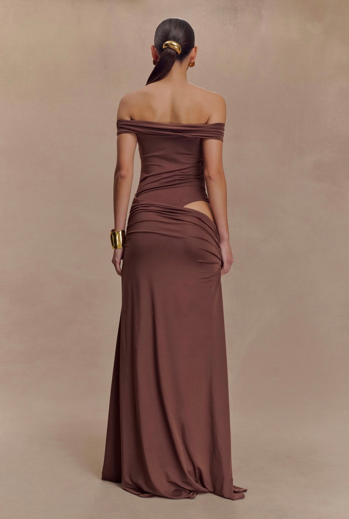 Vestido Café Mangas Hombros Body Stretch ML-442