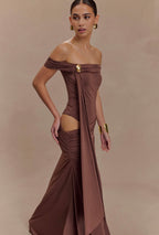 Vestido Café Mangas Hombros Body Stretch ML-442