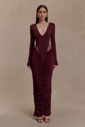 Vestido Vino Manga Larga Drapeado ML-443