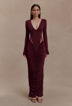 Vestido Vino Manga Larga Drapeado ML-443