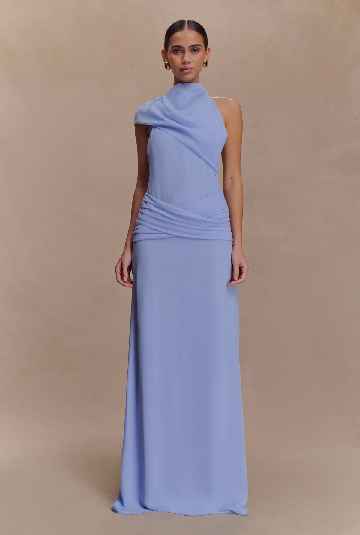 Vestido Azul Lavanda Cuello Alto Gasa ML-457