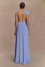 Vestido Azul Lavanda Cuello Alto Gasa ML-457
