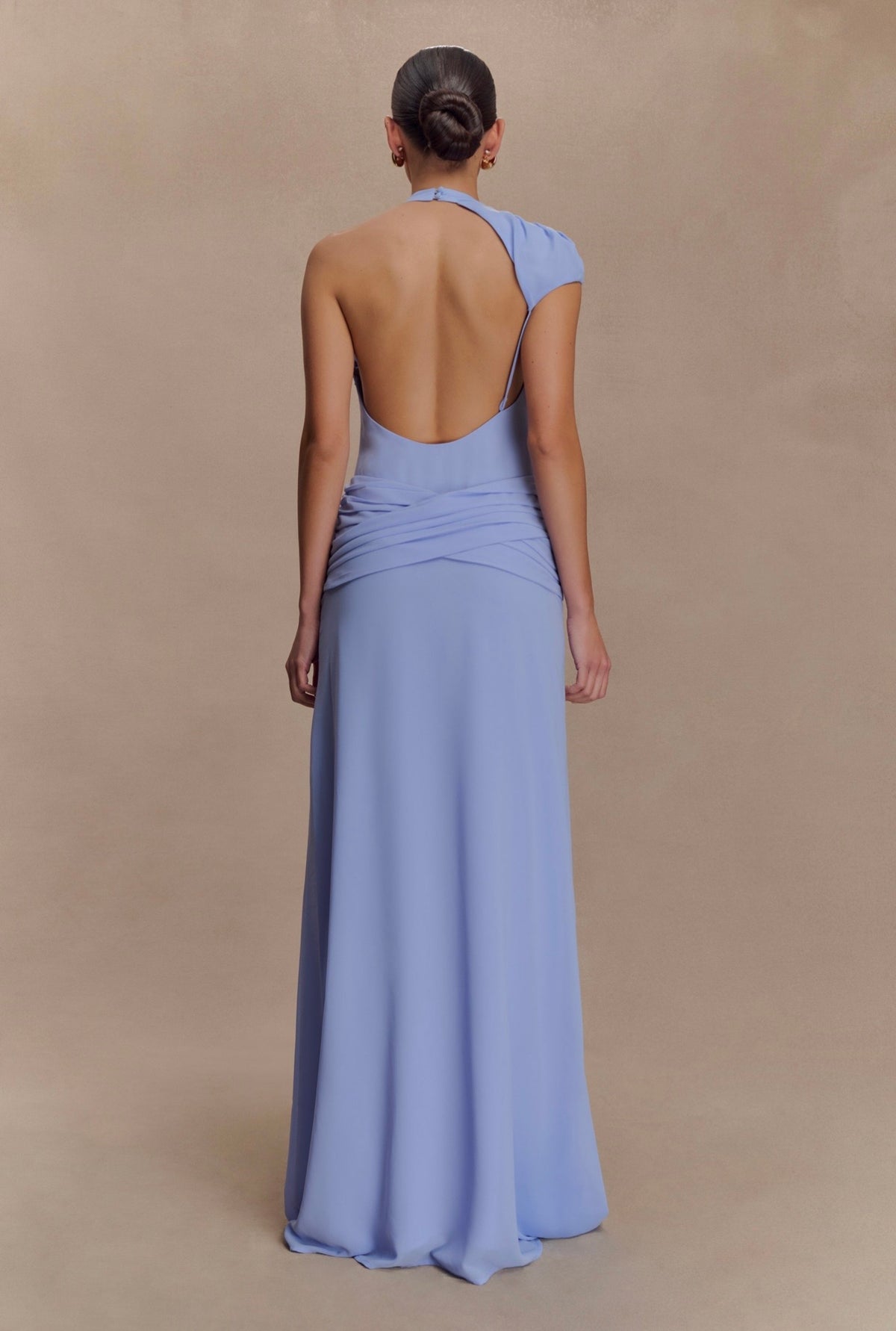 Vestido Azul Lavanda Cuello Alto Gasa ML-457