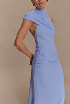 Vestido Azul Lavanda Cuello Alto Gasa ML-457