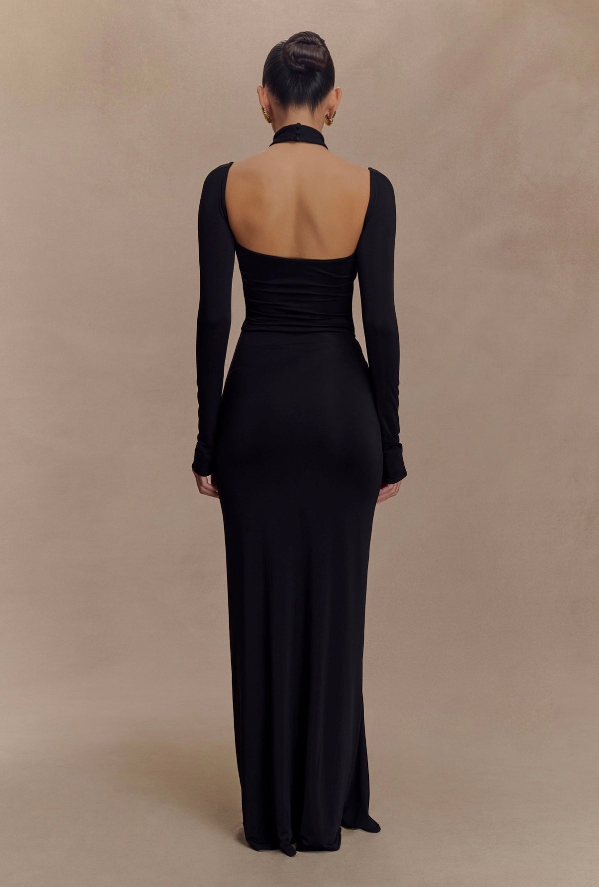 Vestido Negro Manga Larga Drapeado ML-508