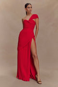 Vestido Rojo Un Hombro Abertura Pierna ML-23