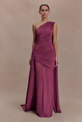 Vestido Morado Ciruela Un Hombro Stretch Estolas ML-474