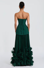 Vestido Verde Esmeralda Strapless Falda Tableada