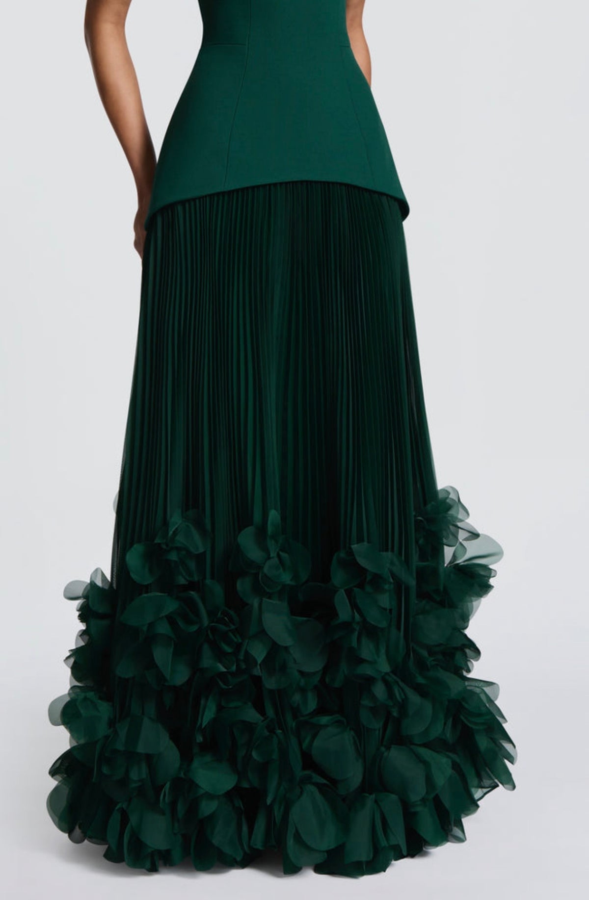 Vestido Verde Esmeralda Strapless Falda Tableada