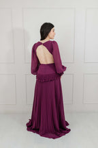 Vestido Vino Gasa Cut Out Manga Larga