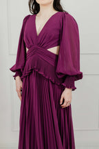 Vestido Vino Gasa Cut Out Manga Larga