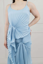 Vestido Azul Cielo Tableado Pliegues