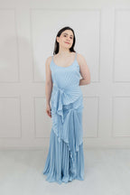 Vestido Azul Cielo Tableado Pliegues