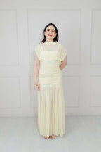 Vestido Amarillo Mesh Cuello Alto