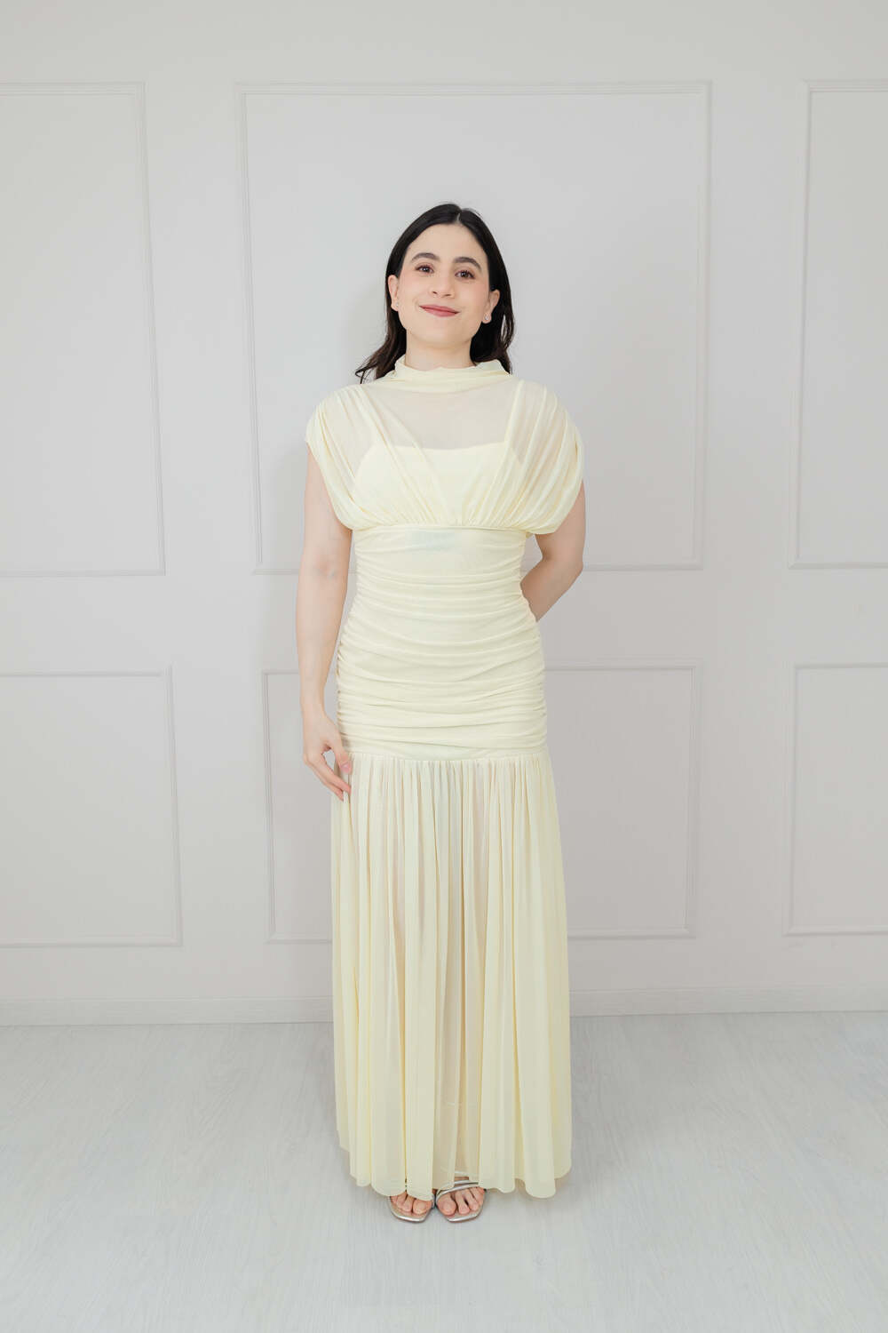 Vestido Amarillo Mesh Cuello Alto