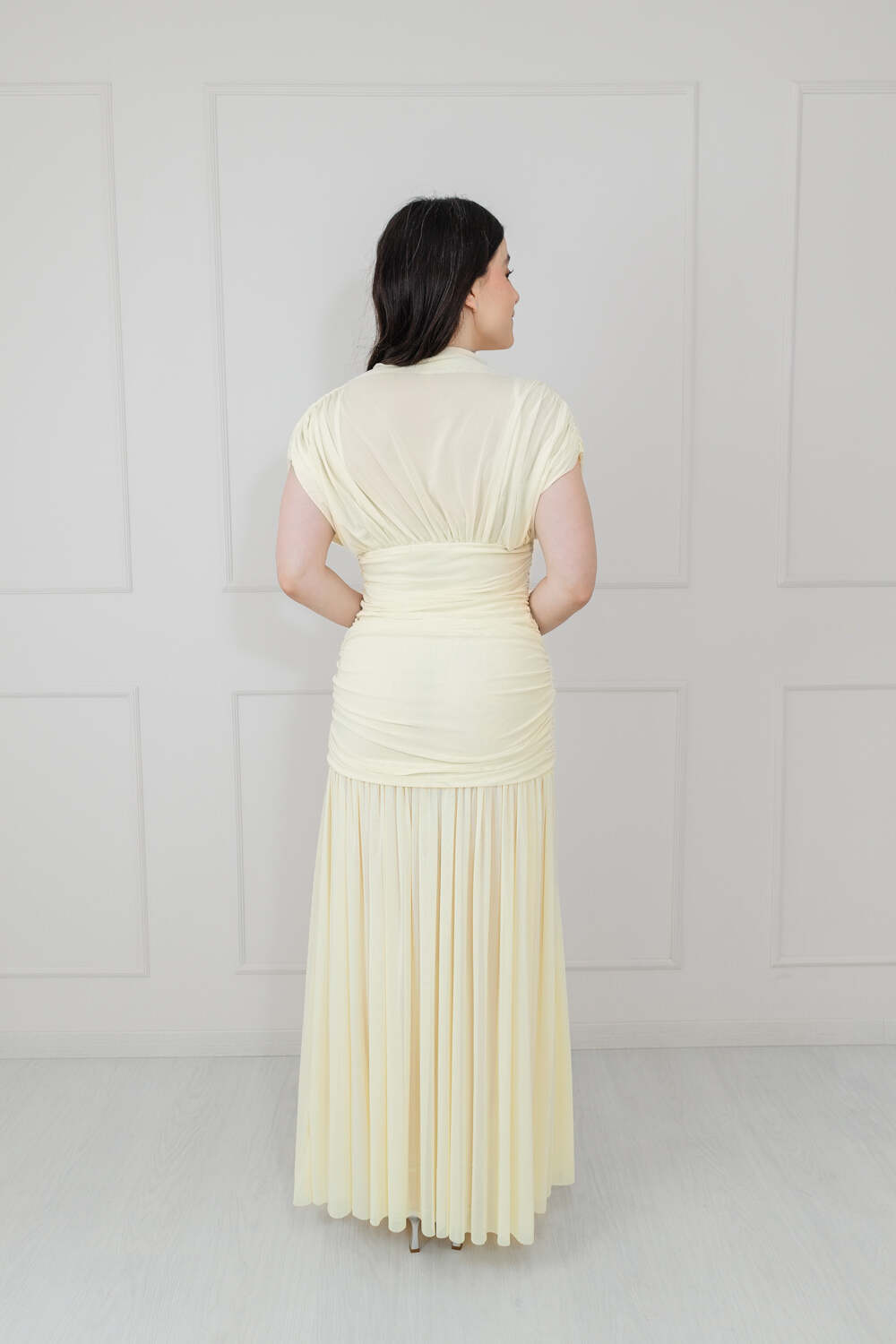 Vestido Amarillo Mesh Cuello Alto