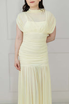 Vestido Amarillo Mesh Cuello Alto