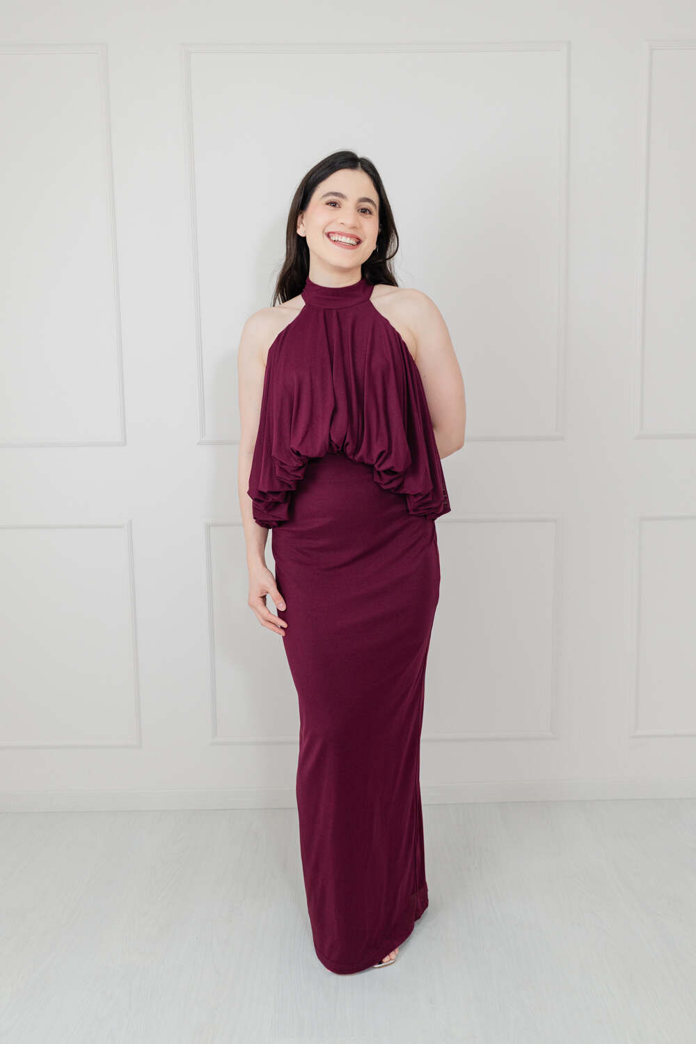 Vestido Vino Stretch Halter Globo