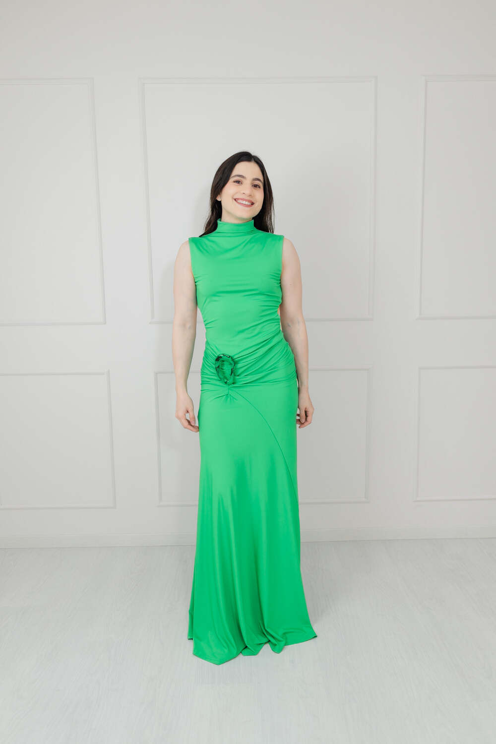 Vestido Verde Limón Cuello Alto