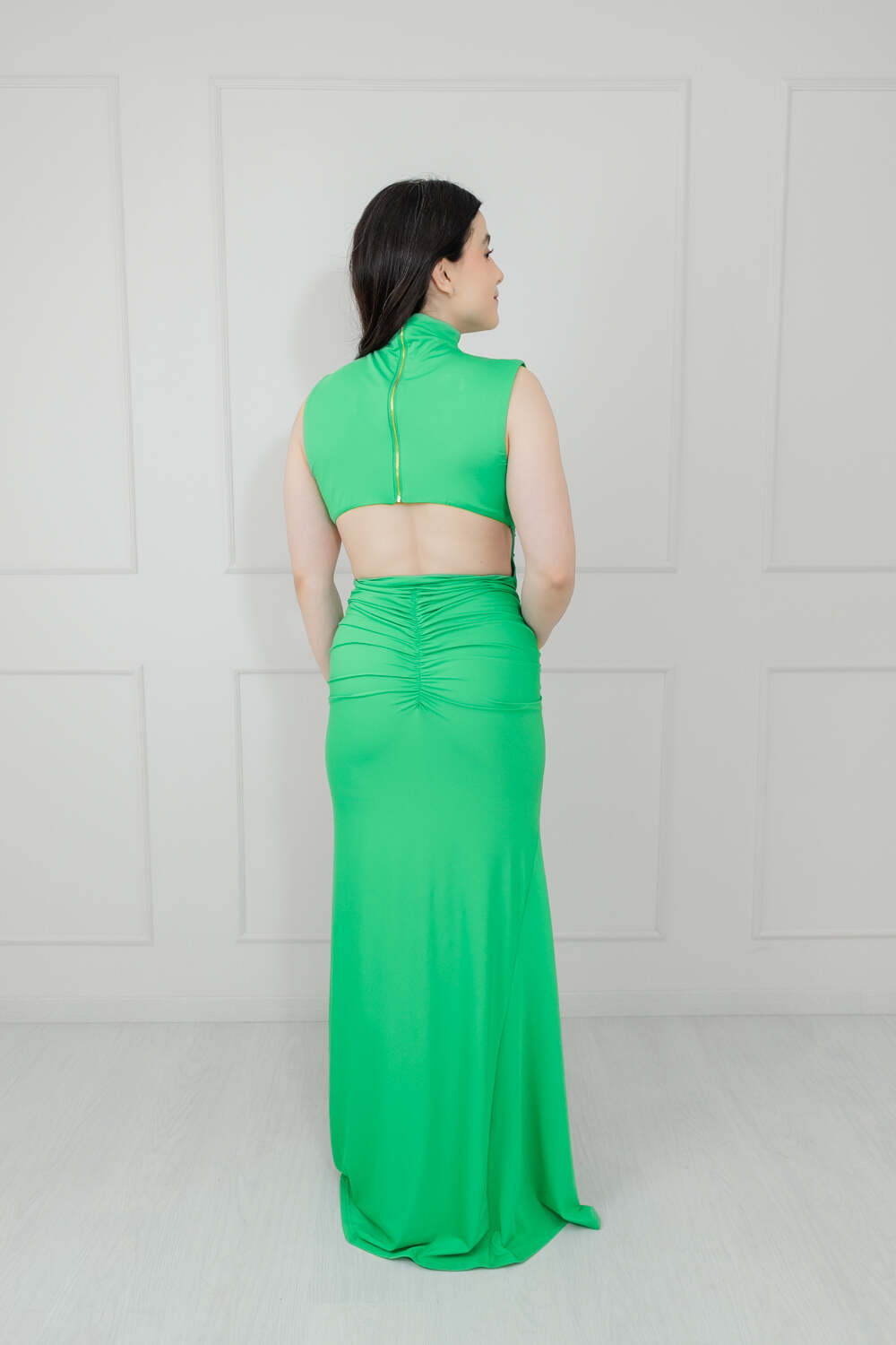 Vestido Verde Limón Cuello Alto