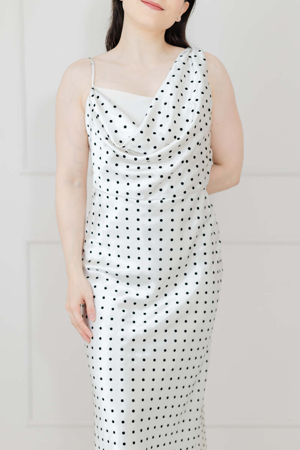 Vestido Blanco Polka Dots Satín