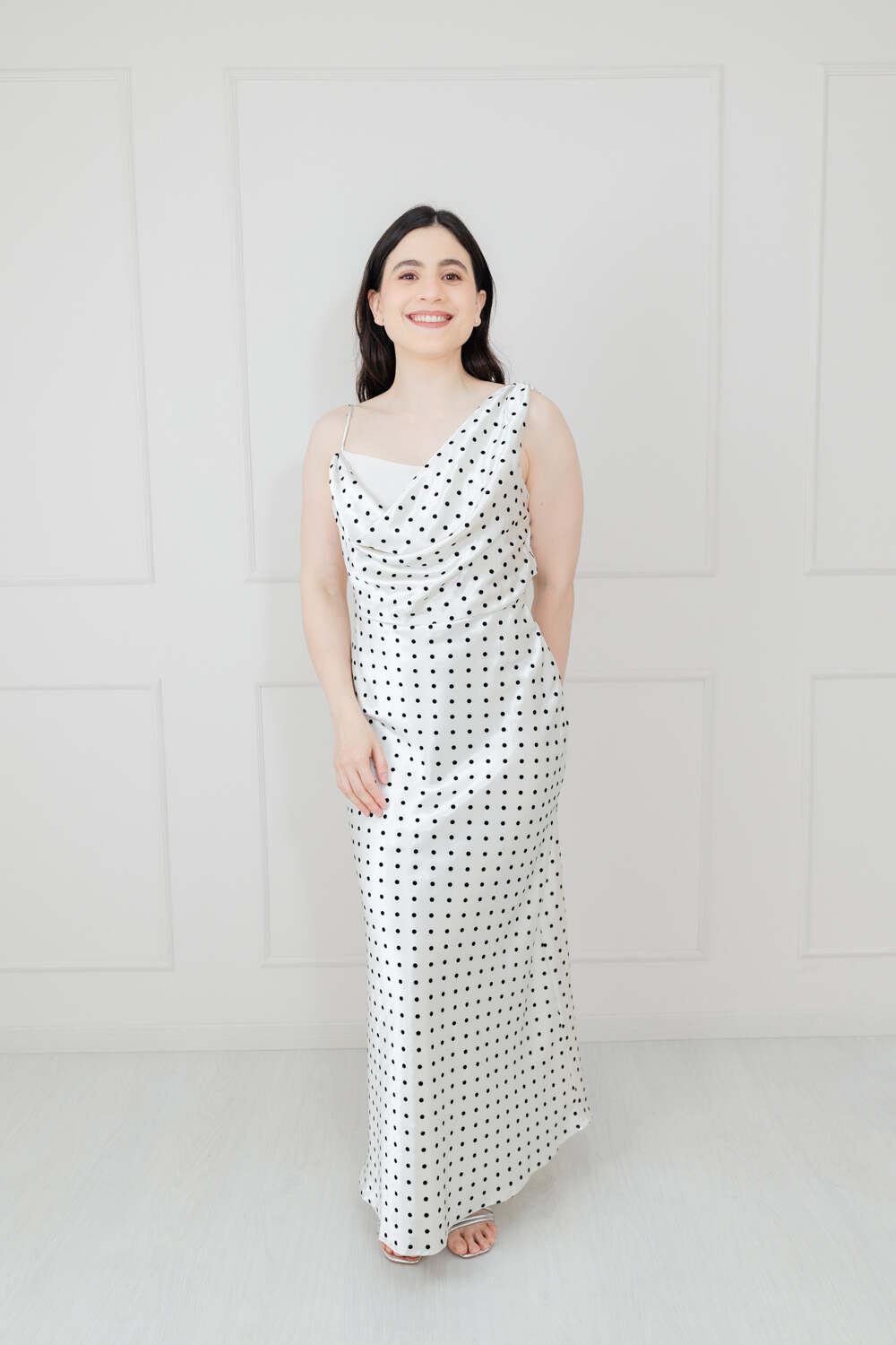 Vestido Blanco Polka Dots Satín