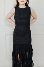 Vestido Negro Falda Gasa Flecos