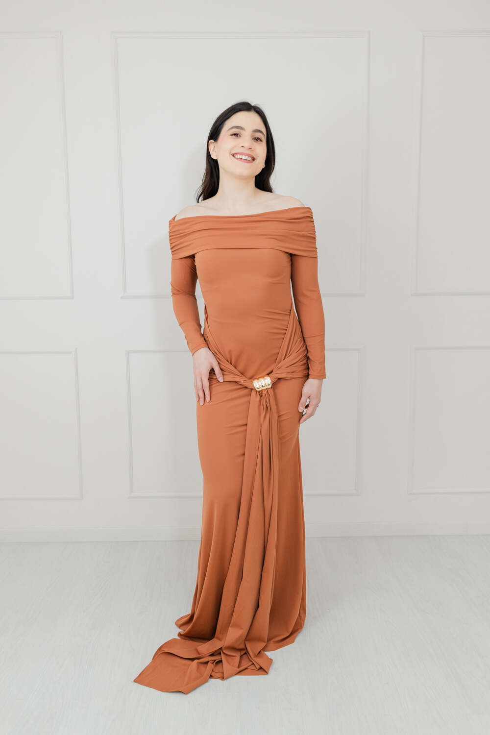 Vestido Naranja Stretch Manga Larga