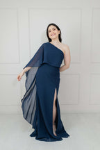 Vestido Azul Marino Una Manga Fluida