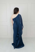 Vestido Azul Marino Una Manga Fluida