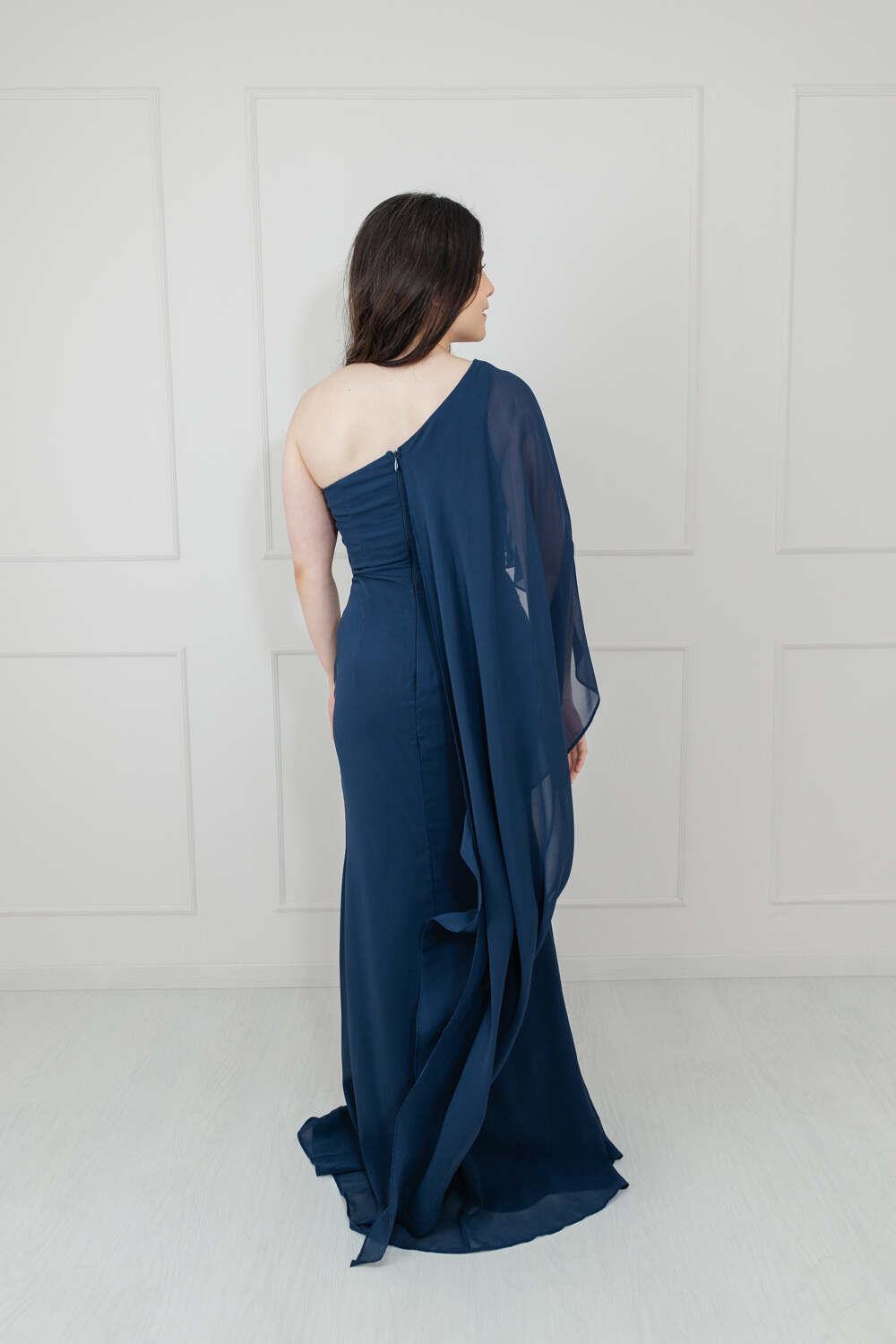 Vestido Azul Marino Una Manga Fluida