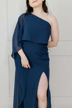 Vestido Azul Marino Una Manga Fluida