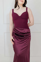 Vestido Vino Tirantes Falda Satín