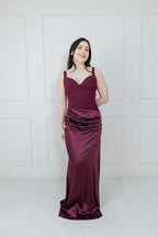 Vestido Vino Tirantes Falda Satín