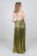 Vestido Verde Metálico Halter Drapeado