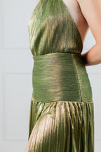 Vestido Verde Metálico Halter Drapeado