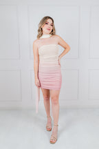 Vestido Melon Rosa Degradado Corto Mesh