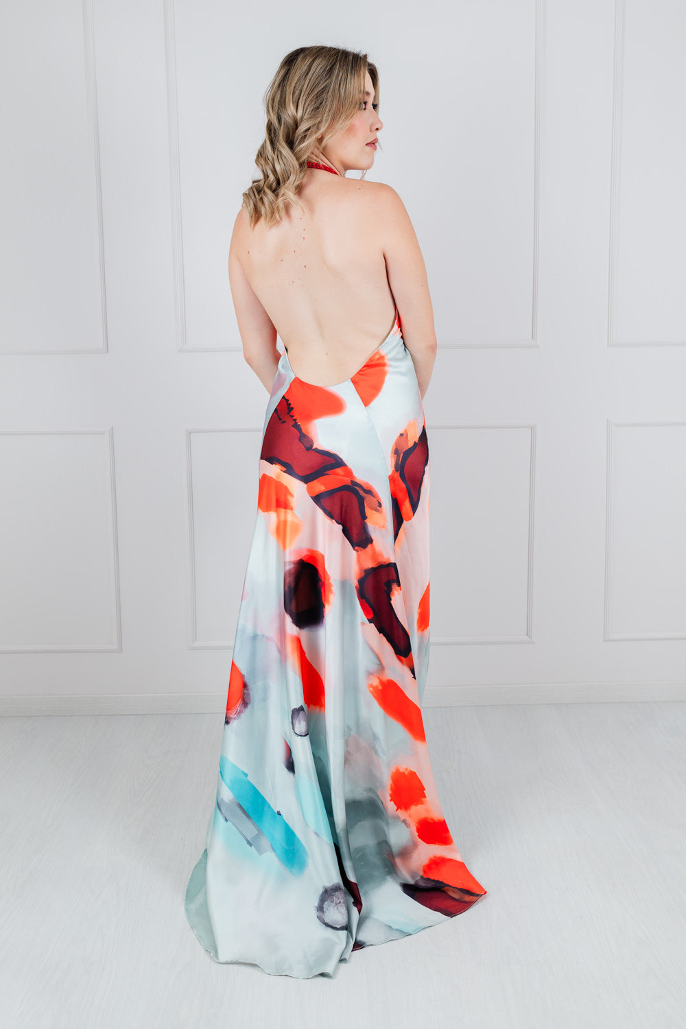 Vestido Rojo Aqua Halter Satin