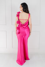 Vestido Rosa Mexicano Satin Estola Flores
