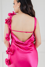 Vestido Rosa Mexicano Satin Estola Flores