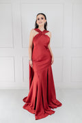 Vestido Rojo Satin Halter Estolas